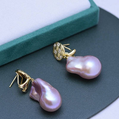 Luxurious Purple Large Baroque Pearl Earrings - House Of Pearls